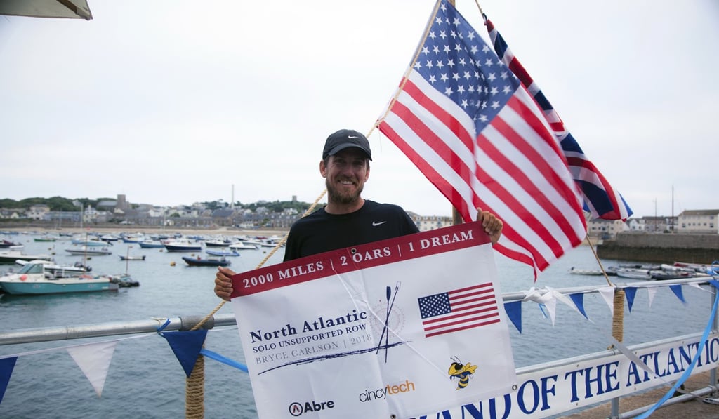 Carlson’s journey took 38 days, 6 hours and 49 minutes after setting out from St. John's, Newfoundland. Photo: Bryce Carlson Adventures via AP
