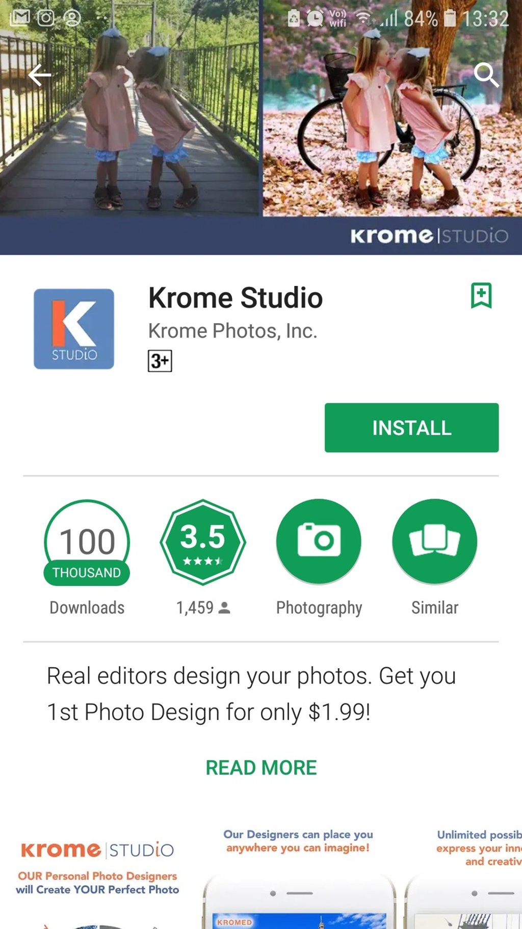 Screenshot of the Krome Photos app in the Google Play Store. Screenshot of the Krome Photos app in the Google Play Store.