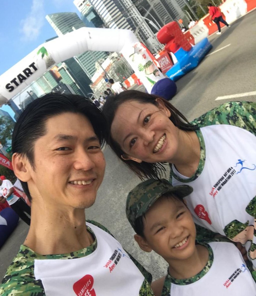 Leong Lye Yin with her husband and son at her first race in 2014. Photo: courtesy of Leong Lye Yin