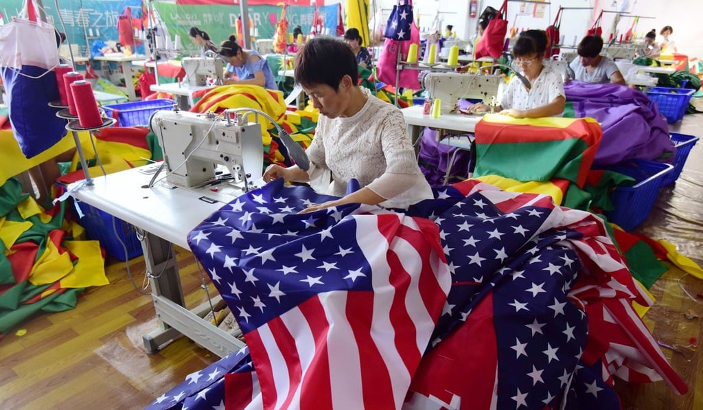 A factory in Fuyang, China, that produces US flags. Photo: AFP