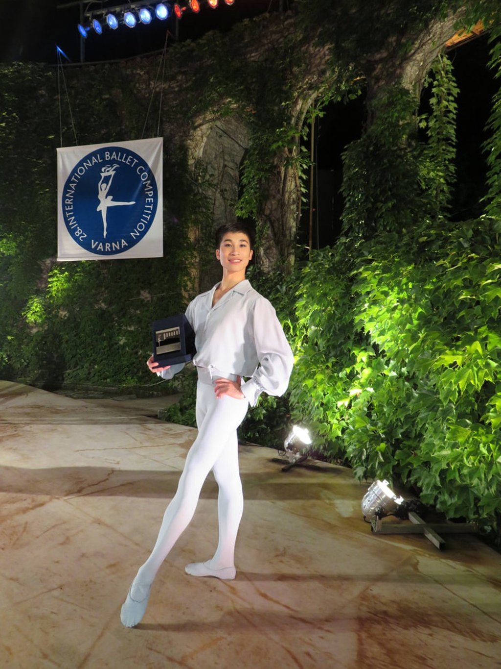Lam Chun-wing at the 2018 Varna International Ballet Competition in Bulgaria with the prize he won for best artistic presentation.