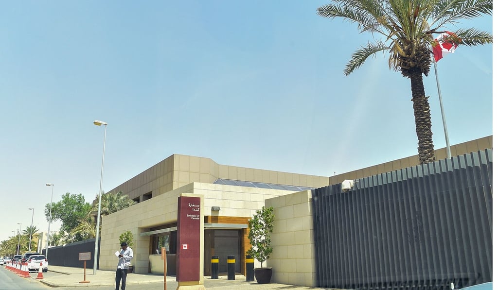A man stands outside the Canadian Embassy in the Saudi capital Riyadh, on August 7 one day after Saudi Arabia said it was expelling the Canadian ambassador and recalling its own envoy. Photo: Agence France-Presse A man stands outside the Canadian Embassy in the Saudi capital Riyadh, on August 7 one day after Saudi Arabia said it was expelling the Canadian ambassador and recalling its own envoy. Photo: Agence France-Presse