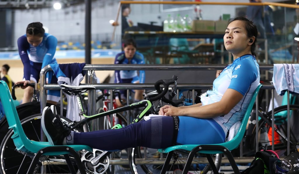 Sarah Lee relaxes during a training session.