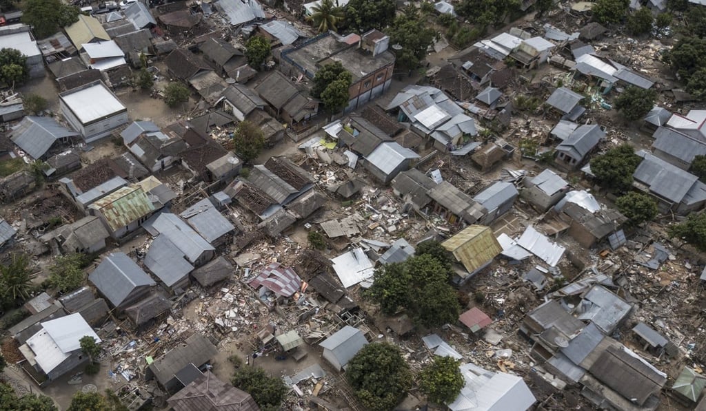 An aerial view of some of the damage on Lombok island. Photo: Xinhua An aerial view of some of the damage on Lombok island. Photo: Xinhua