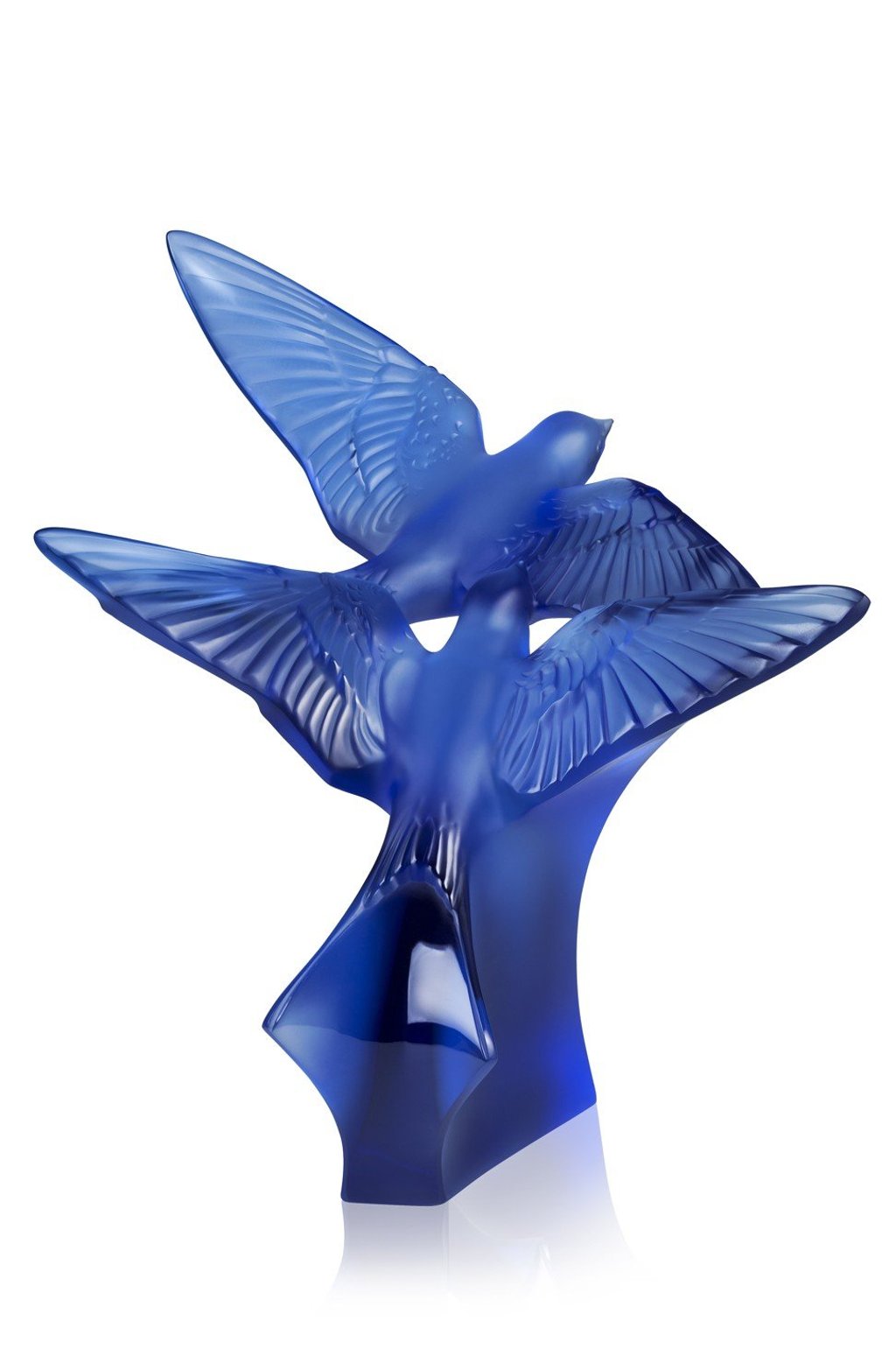 Lalique. This sapphire blue sculpture from the Hirondelles collection is made of impeccable satin crystal and captures the grace of two swallows, HK$48,900 Lalique. This sapphire blue sculpture from the Hirondelles collection is made of impeccable satin crystal and captures the grace of two swallows, HK$48,900