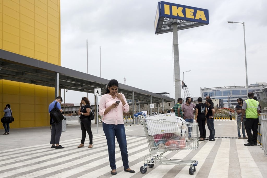 A woman outside the Ikea retail store. Photo: Bloomberg