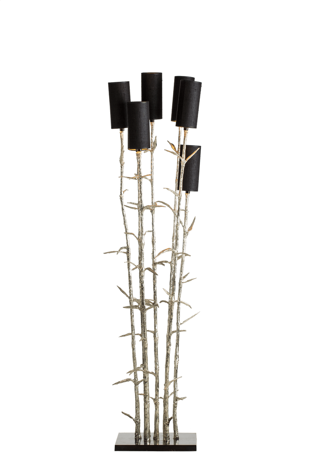 Pieter Adam. The floor lamp from the Mysterious bamboo collection is inspired by Asia’s bamboo culture. It has pitch black silk shades and a brass frame. Price on request. Pieter Adam. The floor lamp from the Mysterious bamboo collection is inspired by Asia’s bamboo culture. It has pitch black silk shades and a brass frame. Price on request.