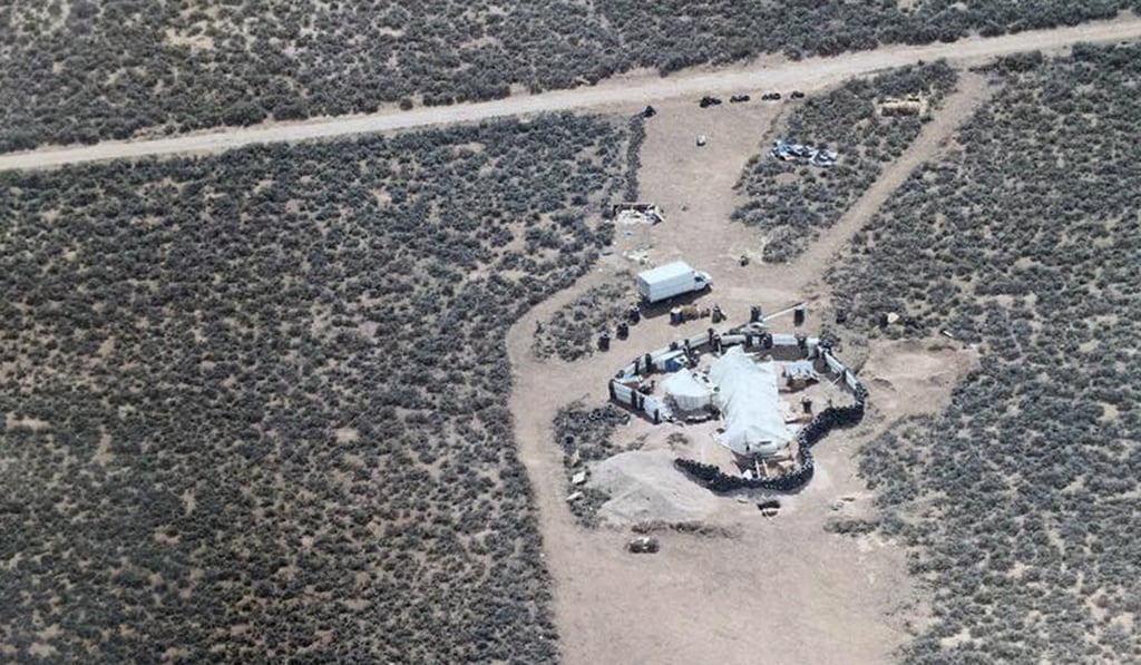 A handout photo made available by Taos County Sheriff’s Office shows an aerial photo of compound in rural Amalia, New Mexico, where law enforcement officers found 11 children, aged 1 to 15 living in squalid conditions. Photo: EPA
