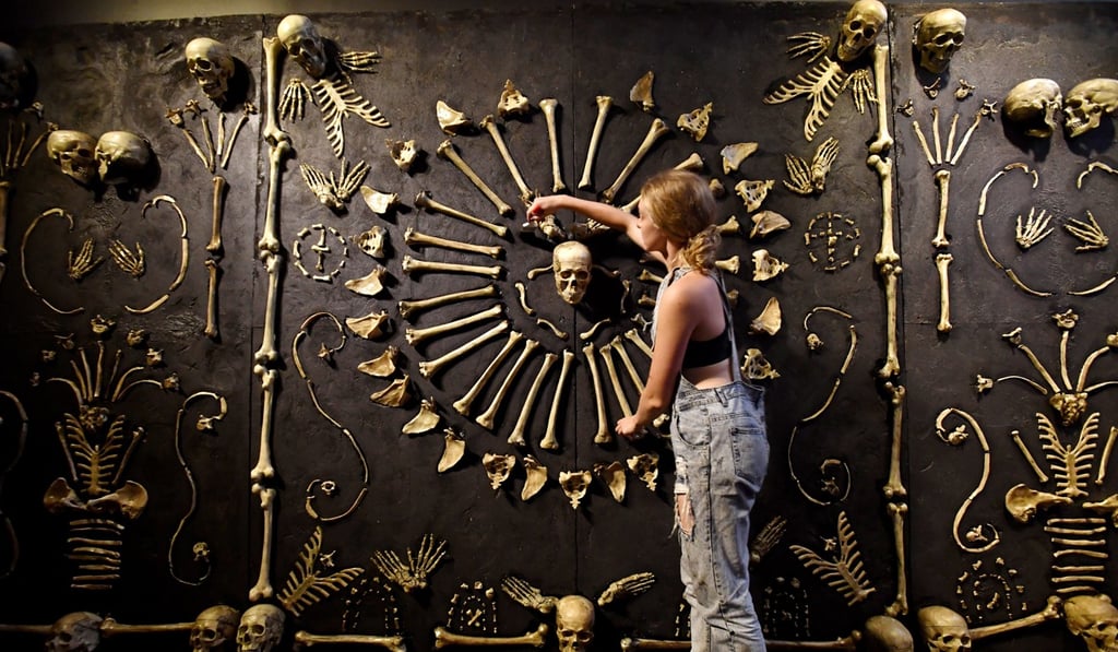 An attendant cleans an exhibit at the “Real Bodies” anatomical show in Sydney, in April. The travelling show is currently in Birmingham in Britain. Photo: EPA