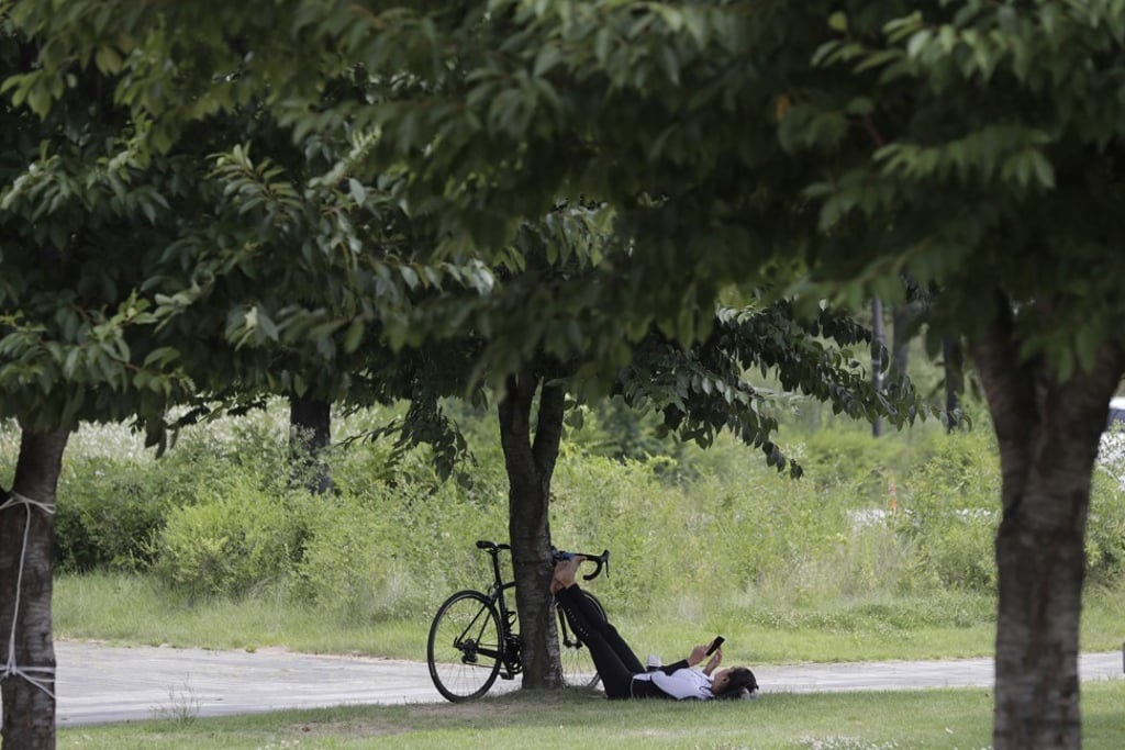 Taking a break in the shade in Seoul. Photo: AP