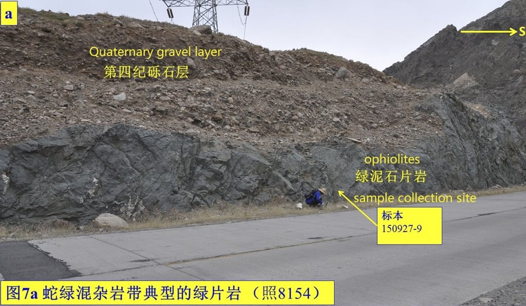 The roadside in Langshan Mountain where Lu Hongbo first discovered the greenish ophiolites. Photo: Lu Hongbo