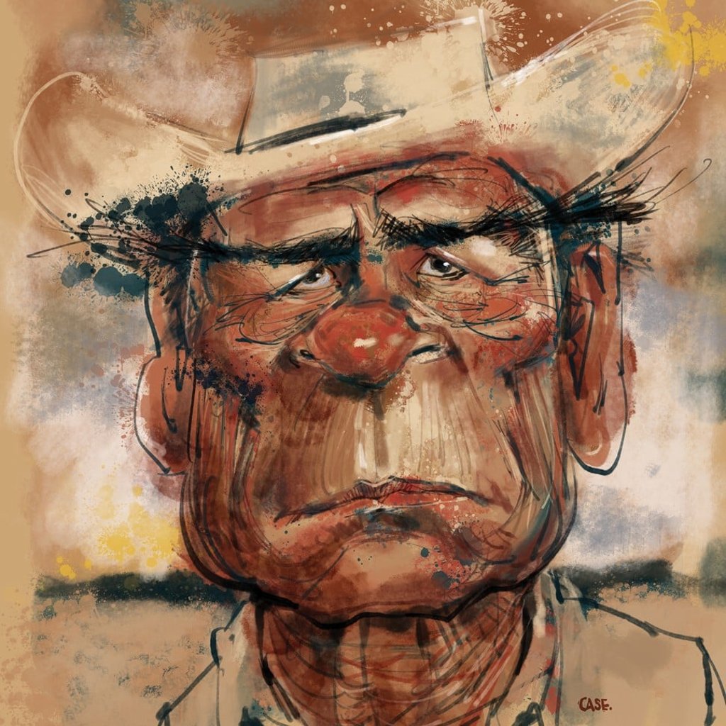 A portrait of Tommy Lee Jones in No Country For Old Men, by Case.