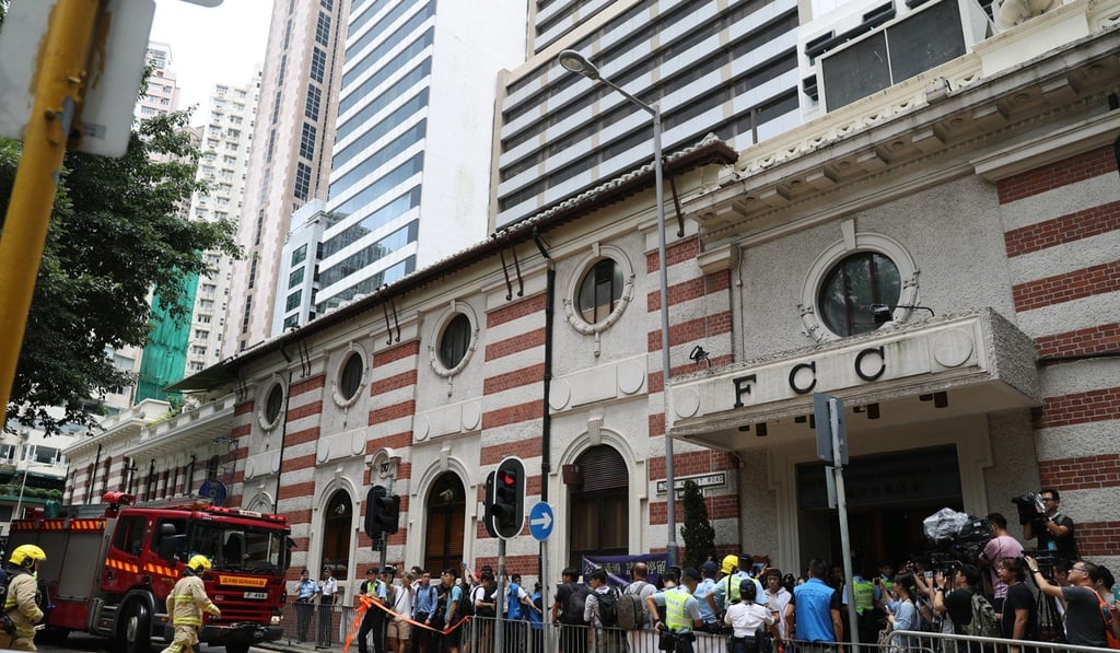 Members of the press outside the Foreign Correspondents' Club before localist Andy Chan’s speech on Hong Kong nationalism. Photo: Edward Wong