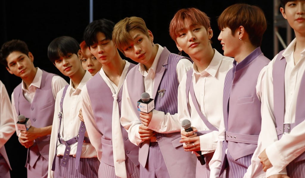 K-pop band Wanna One on stage during the red carpet at KCON. Photo: TNS