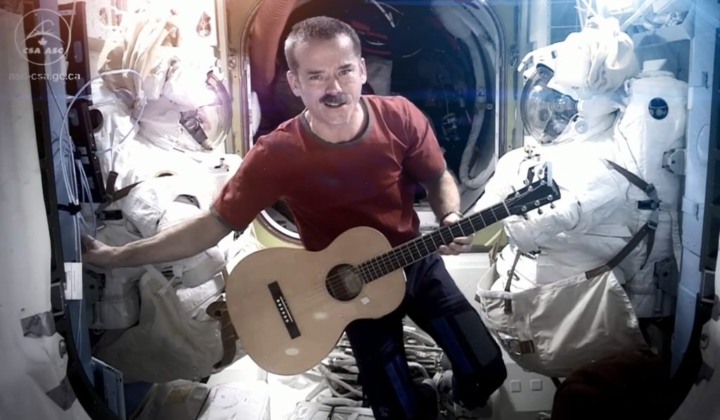 The Canadian astronaut Chris Hadfield performs David Bowie’s song ‘Space Oddity’ while orbiting the Earth on board the International Space Station in 2013. Photo: EPA/Nasa/CSA /Chris Hadfield