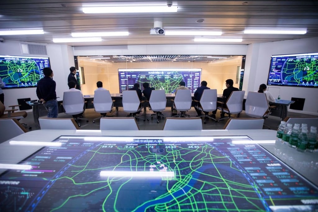 Traffic data of Hangzhou city at City Brain, an AI-powered traffic-management system by Alibaba Cloud, in Zhejiang province on April 10, 2018. Photo: REUTERS