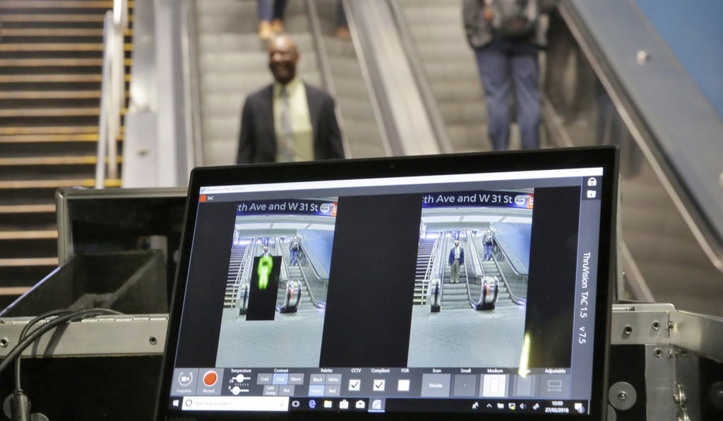 In this February 27 file photo, ThruVision suicide vest-detection technology reveals a suspicious object on a man, at left, during a Transportation Security Administration demonstration in New York's Penn Station. Photo: AP