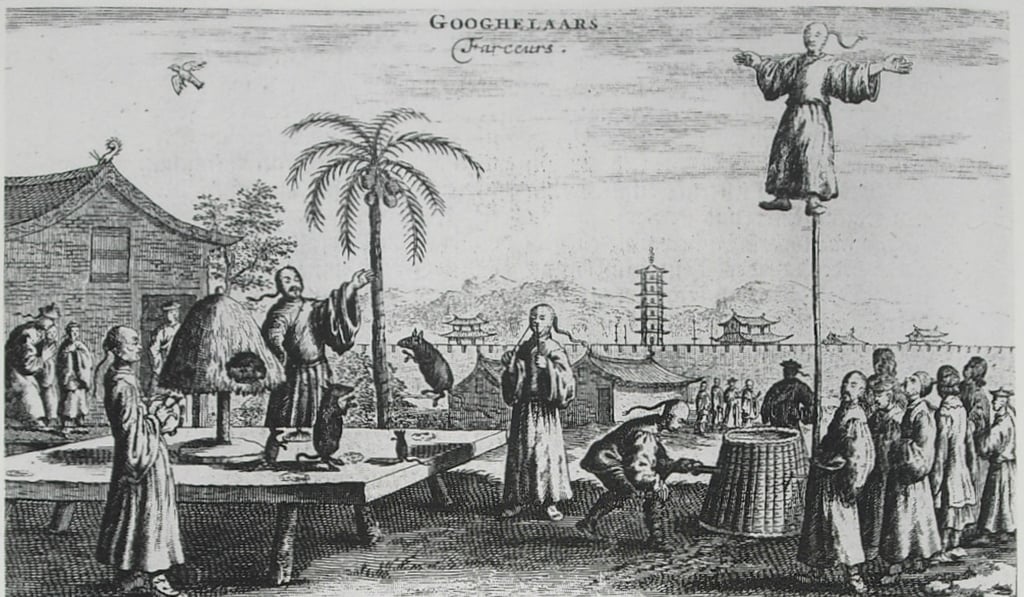 Street performers in China, circa 1655.