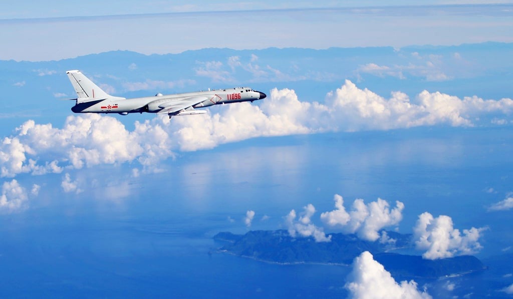 A Chinese People's Liberation Army (PLA) air force H-6K bomber conducts drills over the Miyako Strait and Bashi Channel. Photo: Xinhua