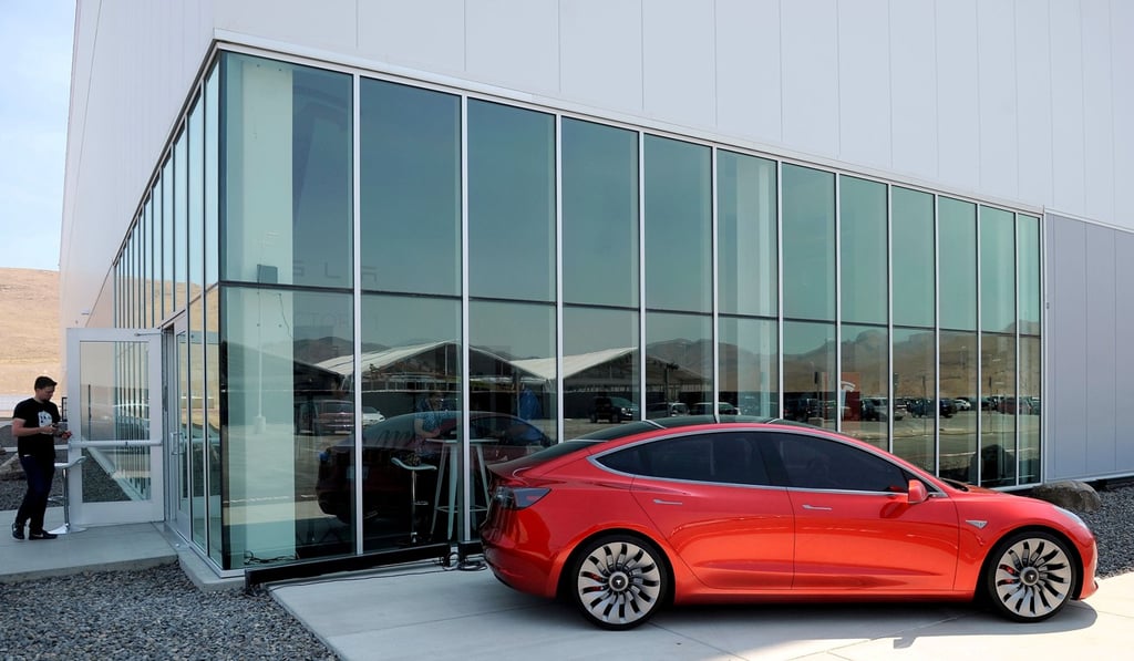 A Tesla Model 3 is on display in front of the Tesla Gigafactory in Sparks, Nevada. Photo: Reuters