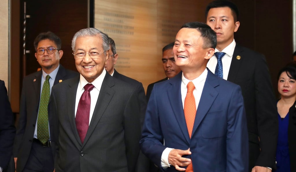 Malaysia’s Prime Minister Mahathir Mohamad and Alibaba Group co-founder Jack Ma at Alibaba’s Hangzhou headquarters. Photo: AFP