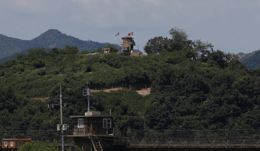 File photo of a South Korean sentry post (front) and North Koren sentry post (above) face each other across the inter-Korean border near the demilitarised zone in Gyeonggi province, South Korea. Photo: EPA
