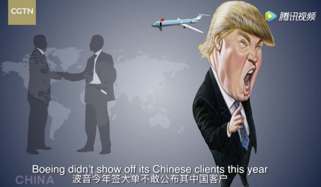 A screengrab from CGTN’s now-deleted video, ‘Thanks Mr. Trump, you are GREAT!’ Photo: CGTN via YouTube