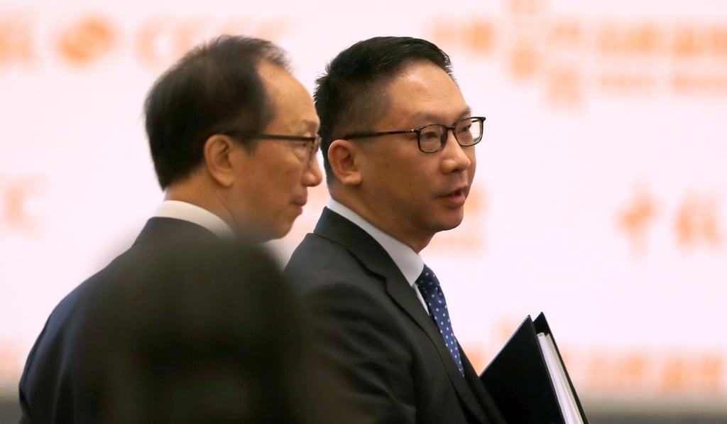 Antony Leung (left) and Rimsky Yuen attend the World Chinese Entrepreneurs Summit at the Hong Kong Convention and Exhibition Centre in Wan Chai. Photo: Edward Wong
