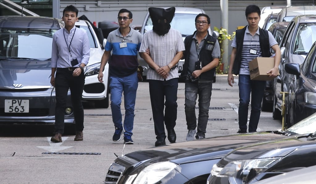 Khaw Kim-sun is arrested on suspicion of murdering his daughter and wife with a poisoned yoga ball. Photo: Dickson Lee