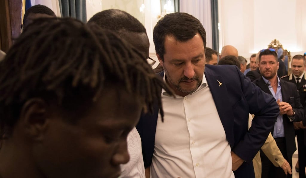 Italy's Interior Minister Matteo Salvini, centre, is being investigated by Sicilian prosecutors for “illegal confinement”. Photo: AFP