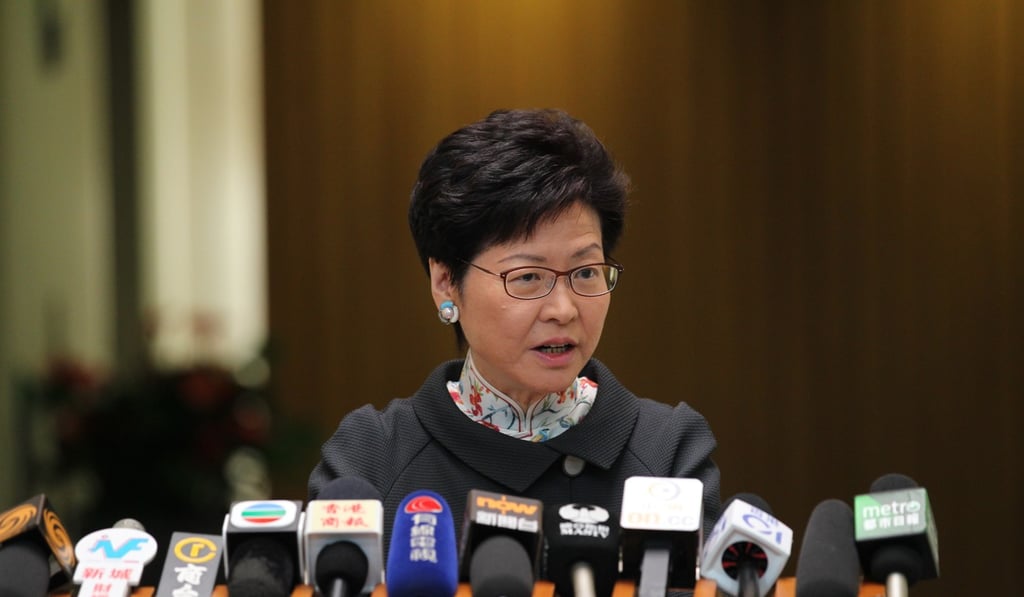 Chief executive Carrie Lam talks to the press before an Executive Council on Tuesday. Photo: Roy Issa