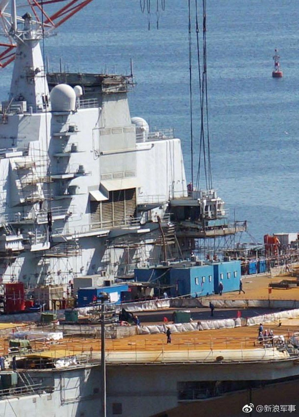 The aircraft carrier is getting a new ‘island’ command centre. Photo: Weibo