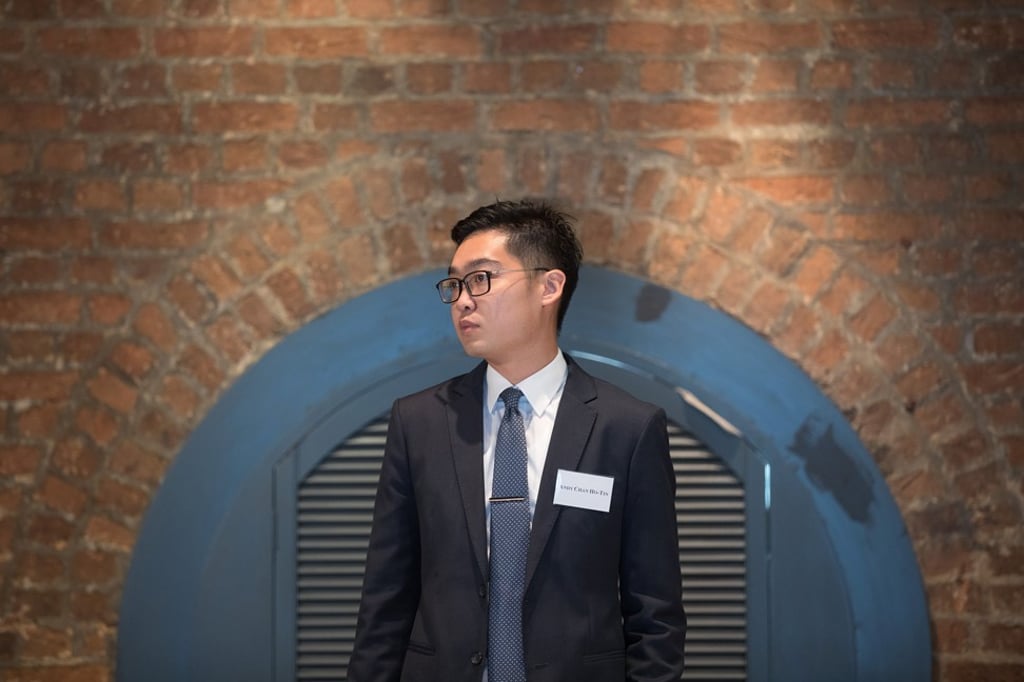 Andy Chan at the Foreign Correspondents’ Club on August 14. In his speech, Chan denounced China as Hong Kong’s “colonial master”. Photo: Bloomberg