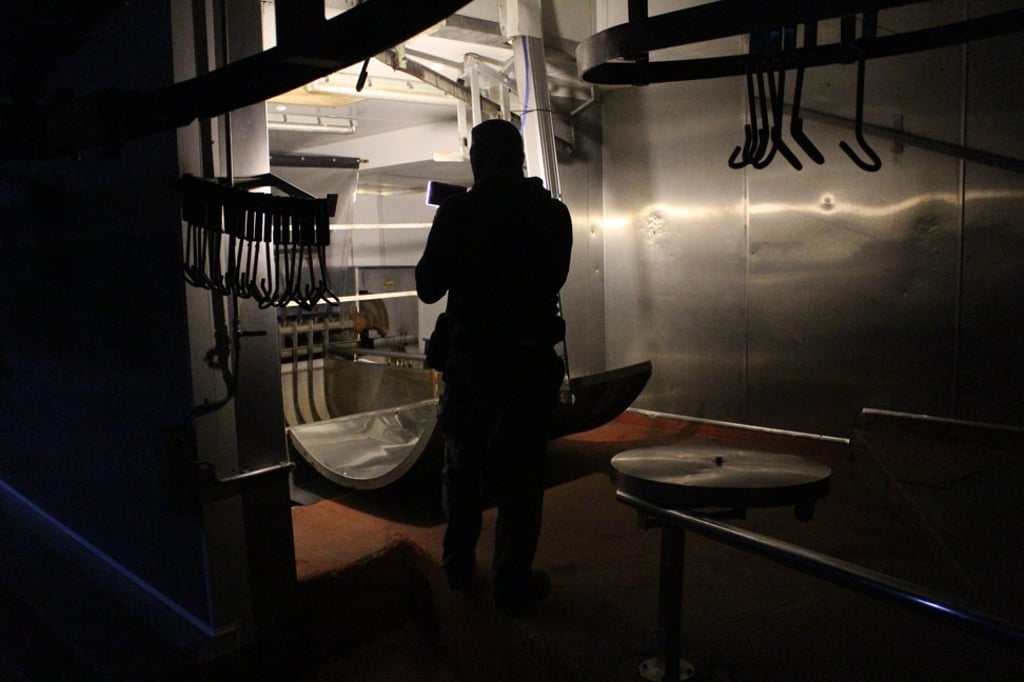Filming in a slaughterhouse. ‘Dominion’ was produced with the use of drones and hand-held cameras.