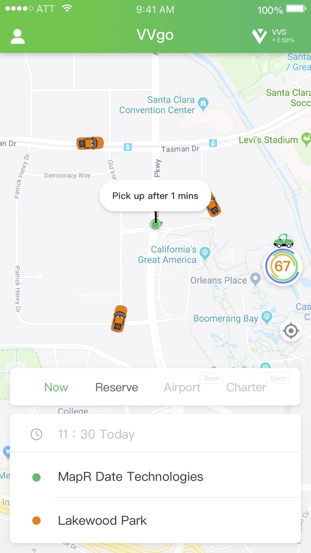 A smartphone screenshot of new ride-hailing VV Go, a blockchain-based service developed by non-profit firm VV Share co-founded by Chinese tech entrepreneur Chen Weixing. Photo: Handout