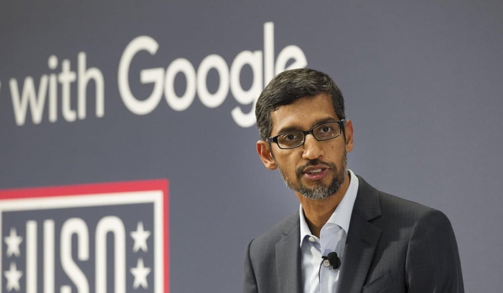 Google CEO Sundar Pichai, pictured on Monday in San Diego, where he was unveiling military-specific tools and resources from the company’s “Grow With Google” campaign. Photo: TNS
