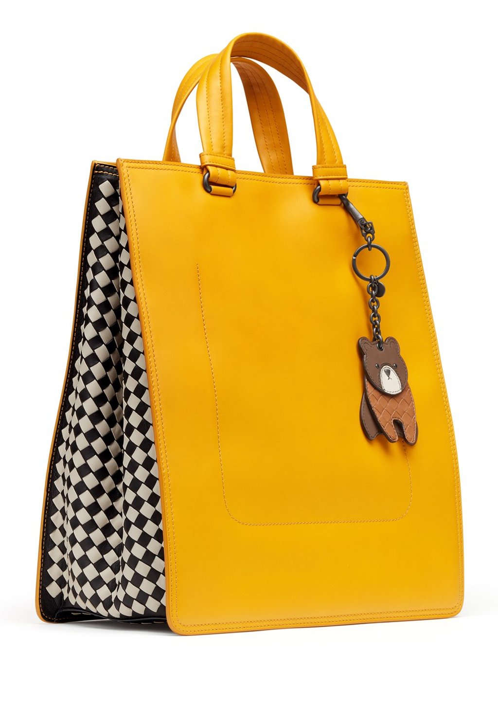 The Sunset calf Intrecciato checker tote with bear key ring