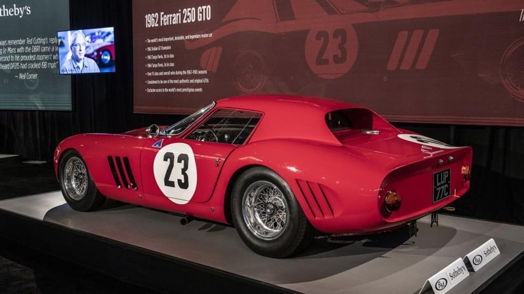 The 1962 Ferrari 250 GTO, which was sold for a record US$48.4 million at auction by RM Sotheby’s in California last Saturday. The 1962 Ferrari 250 GTO, which was sold for a record US$48.4 million at auction by RM Sotheby’s in California last Saturday.
