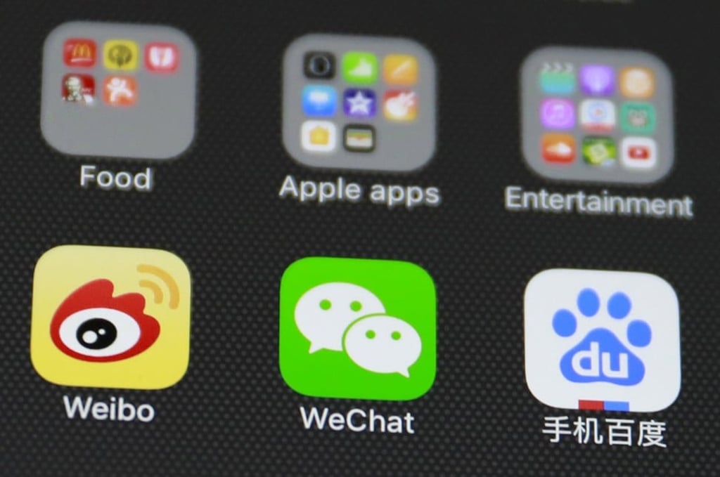 Icons of Chinese social media apps including Baidu are displayed on an iPhone in Beijing. China is investigating its most prominent social media platforms Weibo, WeChat and Baidu Tieba for alleged violations of cybersecurity laws, according to media reports. Photo: EPA
