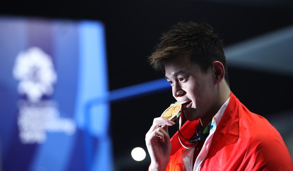 China’s Sun Yang wins his fourth gold medal of the Asian Games. Photo: Xinhua China’s Sun Yang wins his fourth gold medal of the Asian Games. Photo: Xinhua