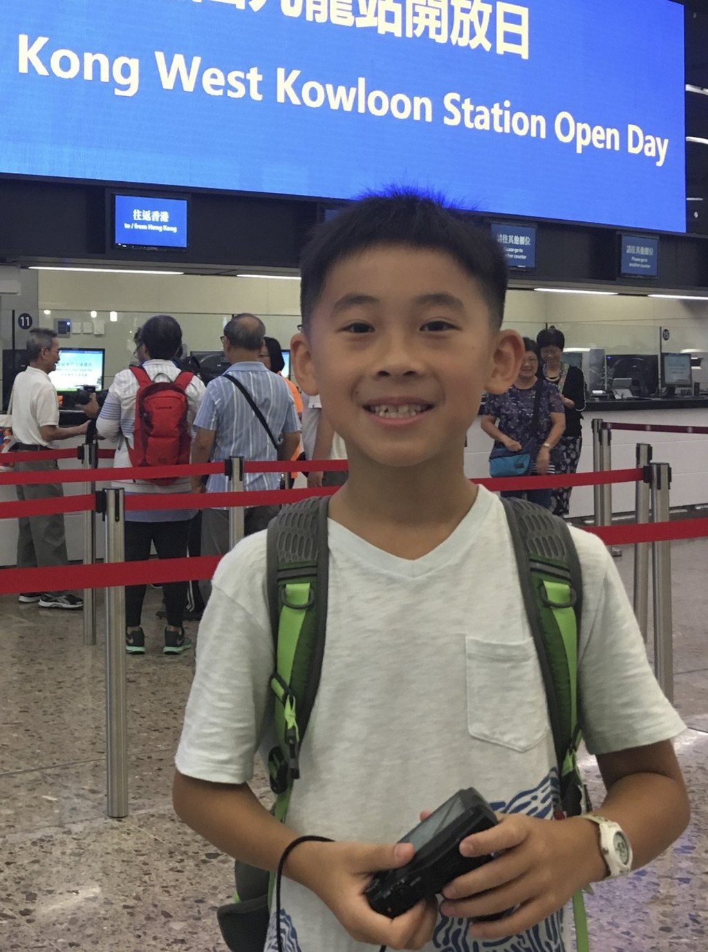 Matthew Lee, 10, an excited fan at the West Kowloon terminus. Photo: Kanis Leung