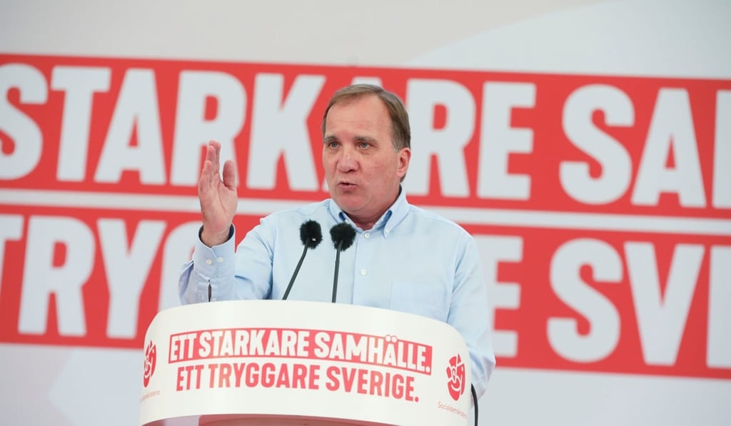 Swedish Prime Minister and leader of the Social Democrats Stefan Lofven speaks during an election campaign meeting in Botkyrka outside Stockholm on Sunday. Photo: Agence France-Presse Swedish Prime Minister and leader of the Social Democrats Stefan Lofven speaks during an election campaign meeting in Botkyrka outside Stockholm on Sunday. Photo: Agence France-Presse