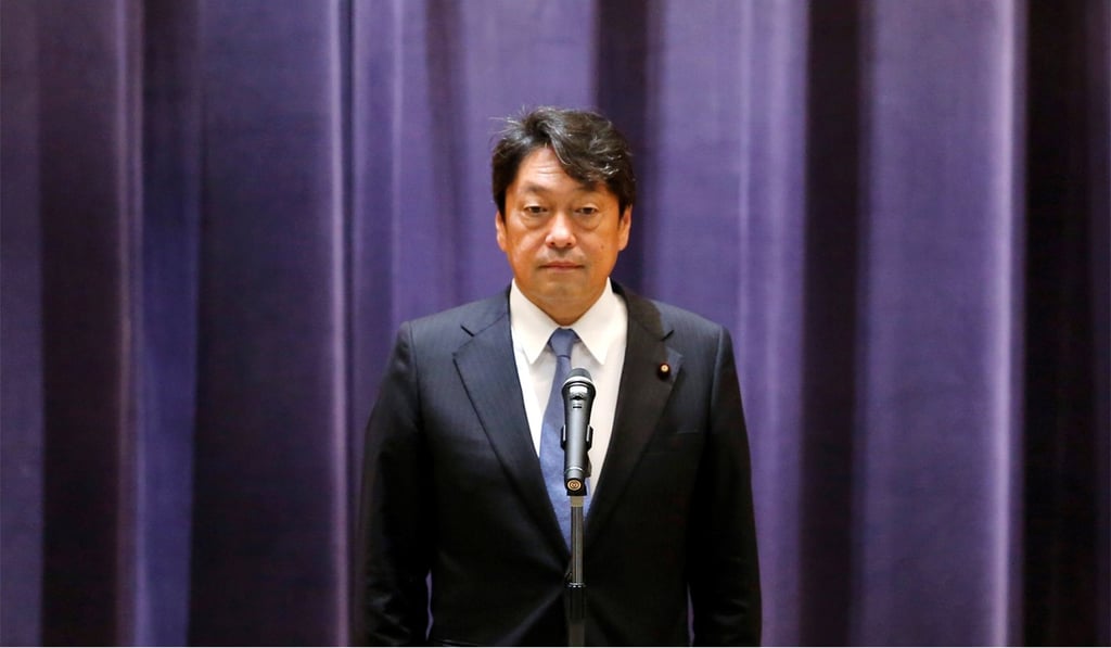 Itsunori Onodera addressing officials during a meeting at the Defence Ministry in Tokyo on September 3, 2018. Photo: Reuters