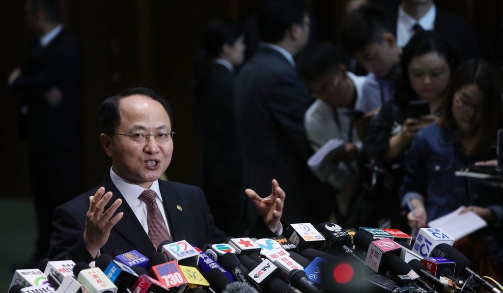 Wang Zhimin addresses the media at the Hong Kong government’s headquarters in Tamar. Photo: Sam Tsang