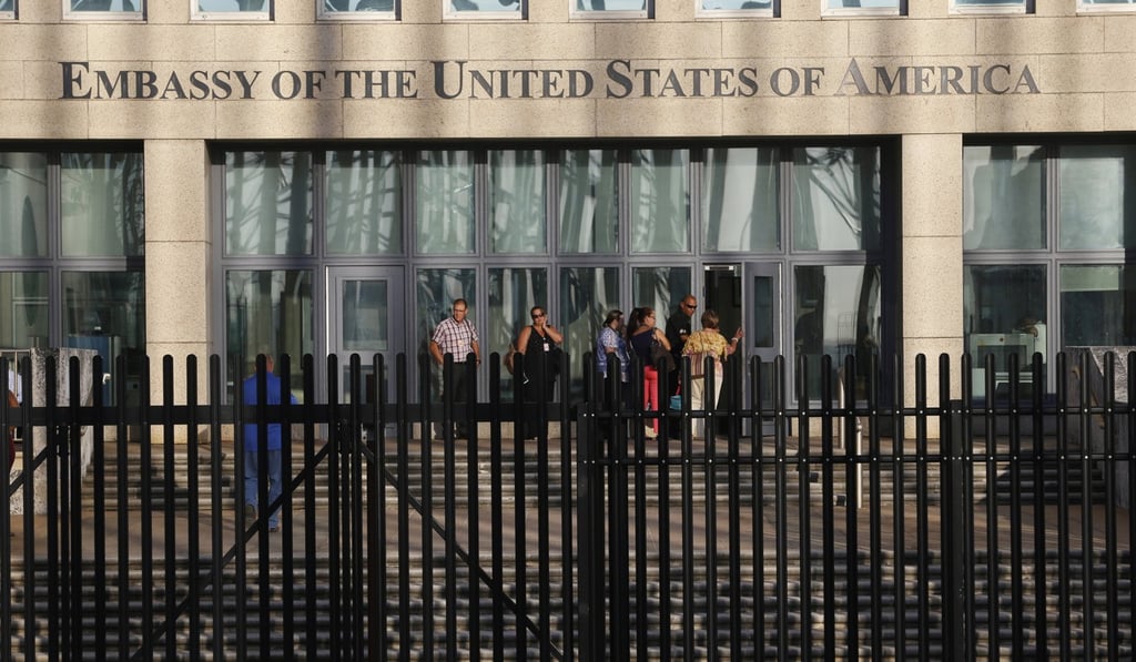 Cuban employees entering the US Embassy in Havana, Cuba, last month. Photo: Reuters