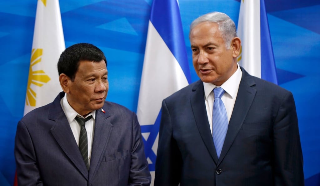 Israeli Prime Minister Benjamin Netanyahu with the president of the Philippines Rodrigo Duterte, who says Israel can “expect any help that the Philippines can extend to your country”. Photo: AFP Israeli Prime Minister Benjamin Netanyahu with the president of the Philippines Rodrigo Duterte, who says Israel can “expect any help that the Philippines can extend to your country”. Photo: AFP