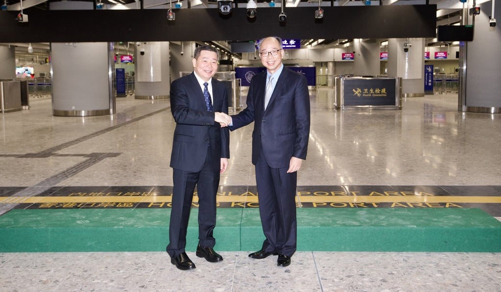 Frank Chan (right) and Lin Ji at the terminus on Monday. Photo: Handout