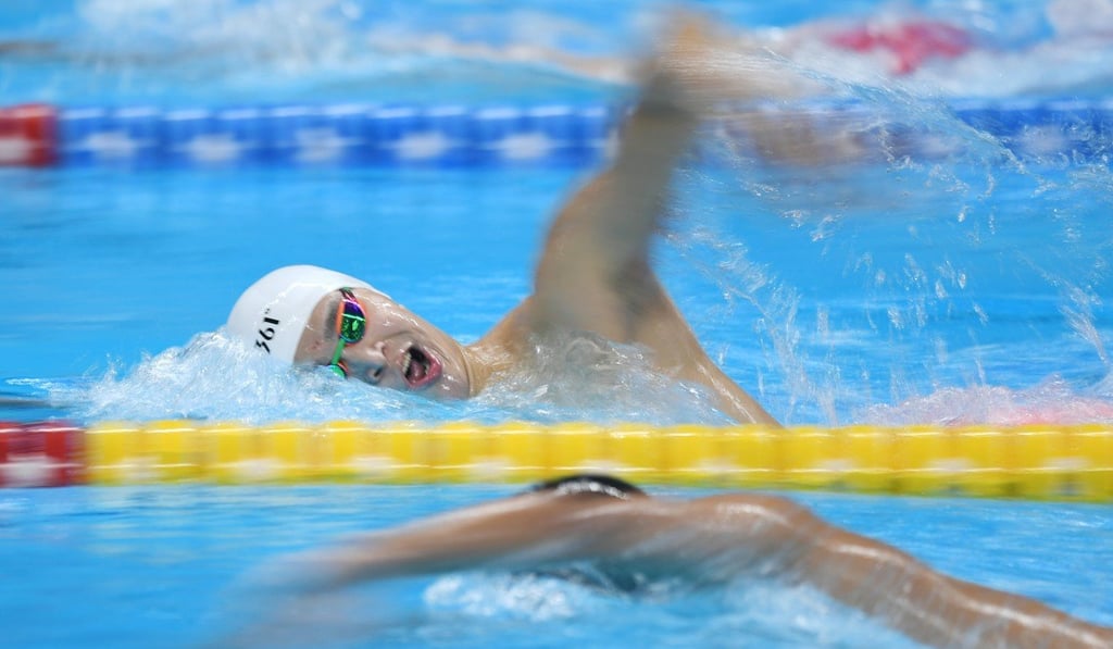 Sun Yang of China competes during men's 1500m freestyle final of swimming at the 18th Asian Games in Jakarta, Indonesia. Photo: Xinhua Sun Yang of China competes during men's 1500m freestyle final of swimming at the 18th Asian Games in Jakarta, Indonesia. Photo: Xinhua