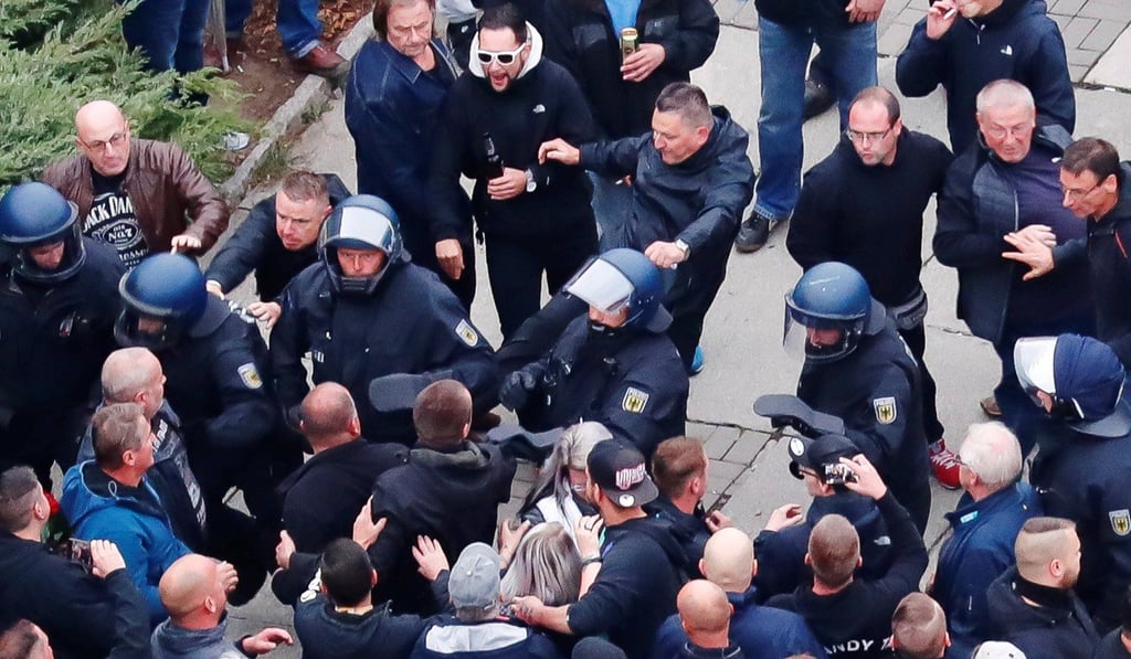 Participants in a protest by Germany's anti-immigration party Alternative for Germany (AfD) clash with police in Chemnitz, Germany, on September 1. Photo: Reuters