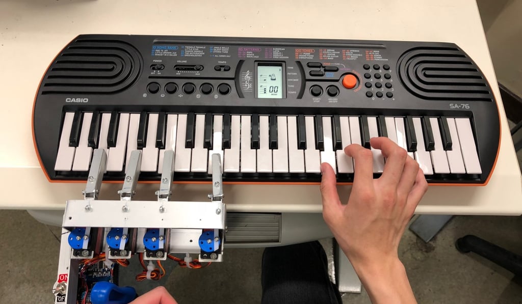 Robotic fingers for musical accompaniment invented by Hong Kong secondary school students will be displayed. Photo: Handout